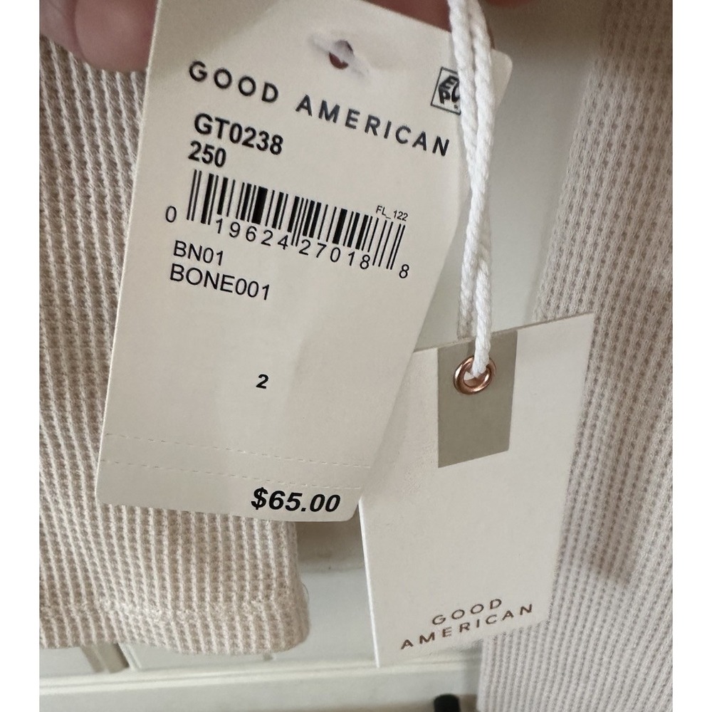Good American Bone091  Women's Sleeve  Crop Top Size 2 Beige - Picture 3 of 5
